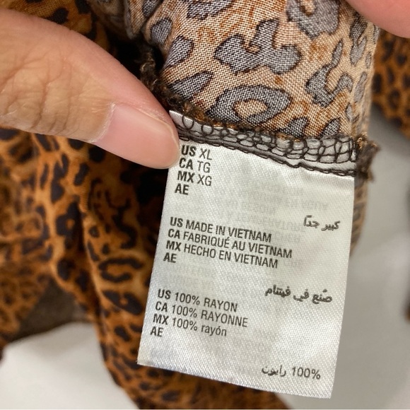 INC International Concepts Leopard Print Soft Tie Front Button Down XL - Picture 5 of 9